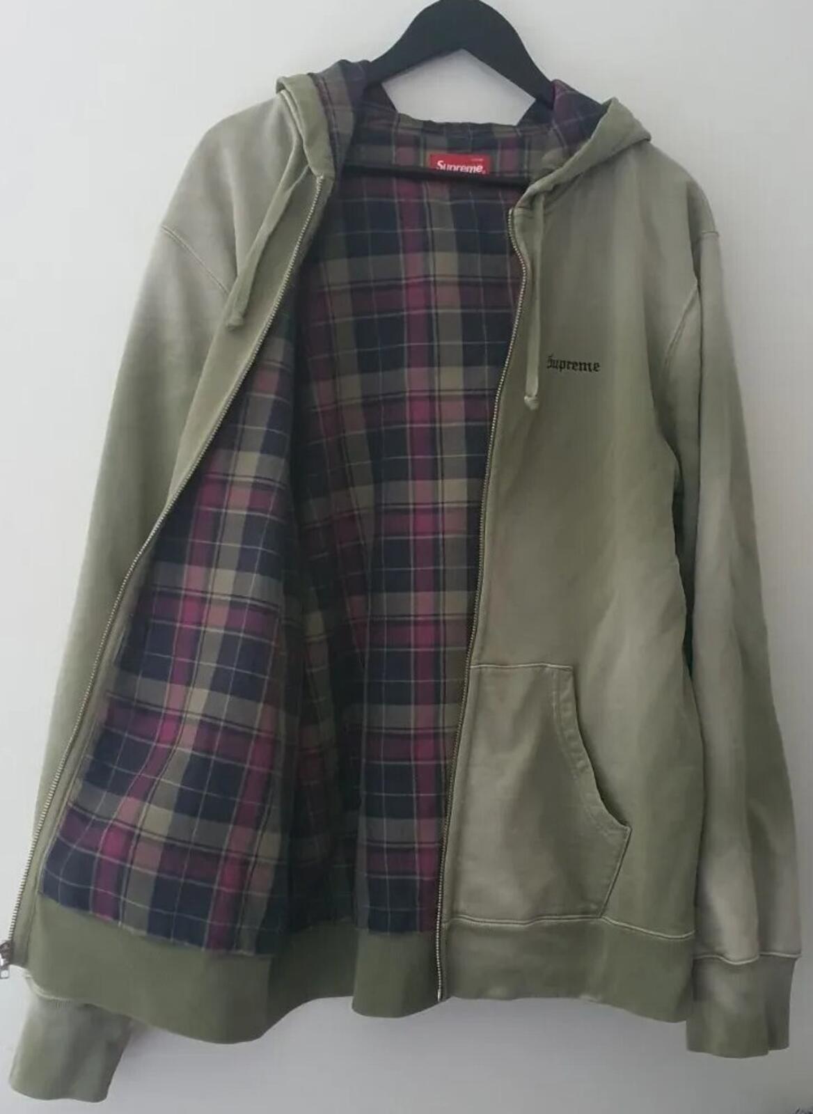 FW18 Supreme Bleached Zip Up Sweatshirt Size XL Light Olive Hoodie Hoody