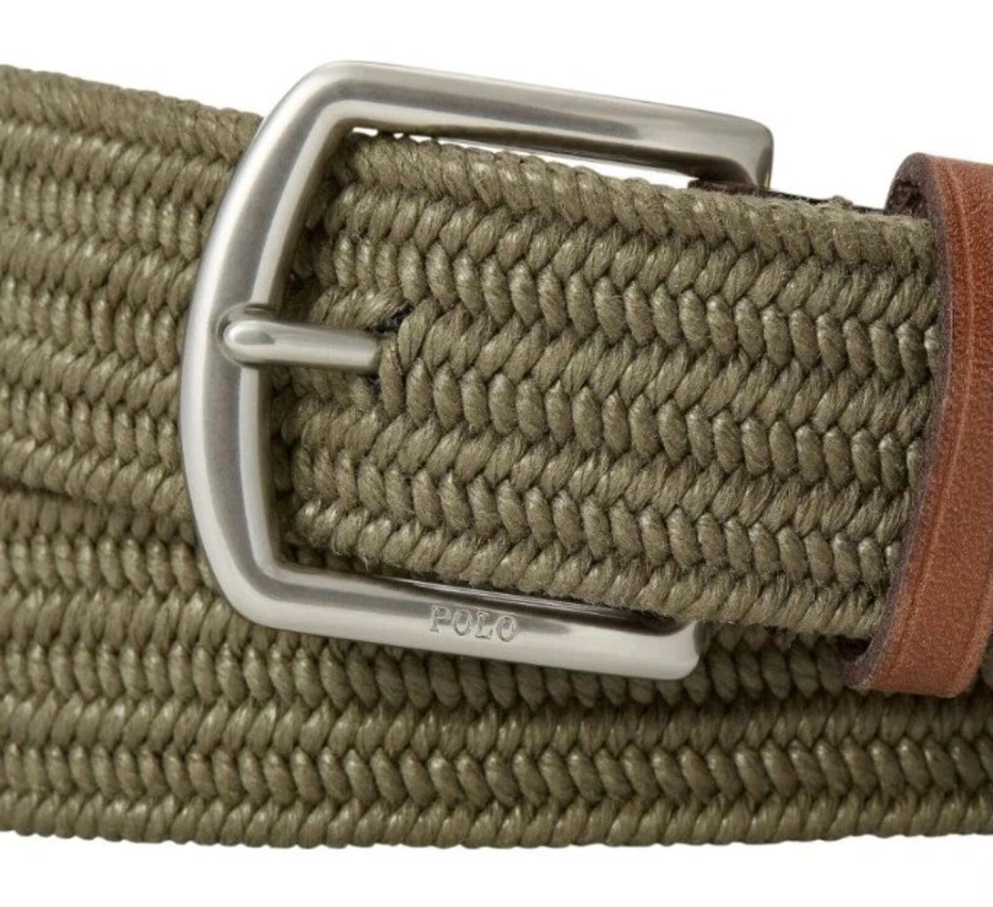 Polo Ralph Lauren Cinturón trenzado con ribete de piel £100 Talla S Small Canopy Olive Pony Golf