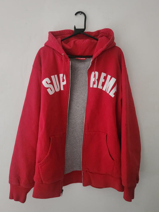 FW10 Supreme Arc Logo Thermal Zip Up Hooded Sweatshirt Red