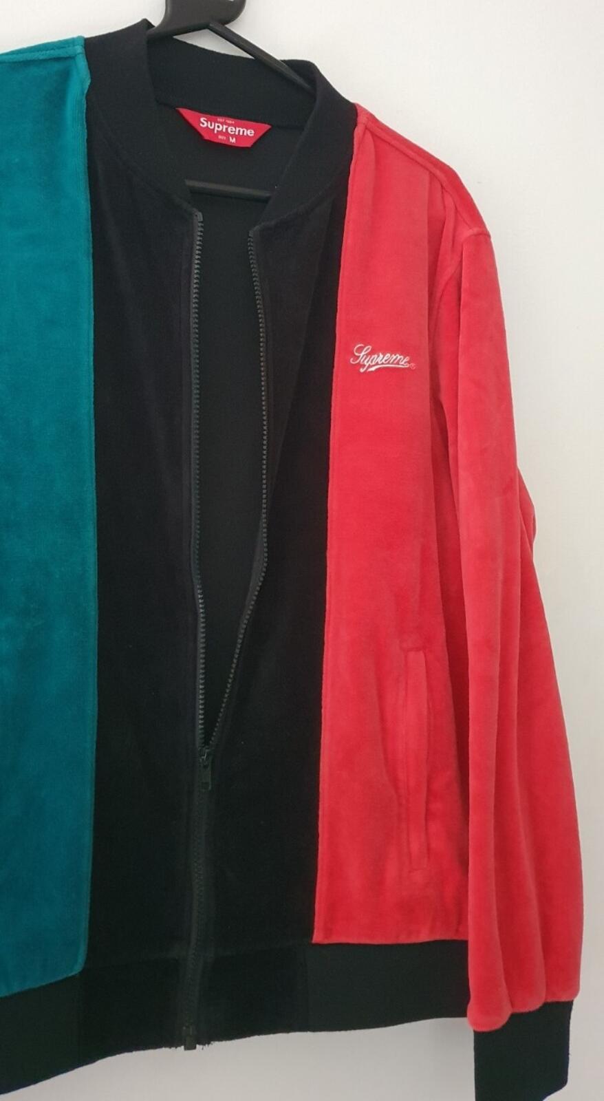SS18 Supreme Velour Zip Up Jacke Größe M medium schwarz rot teal Pullover Oberteil