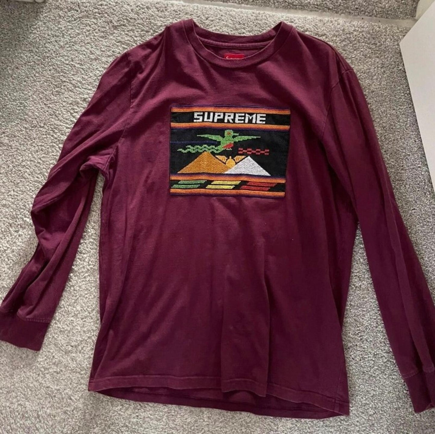 SS19 Supreme Needlepoint Patch L/S Top purple tee L large long sleeve T-shirt
