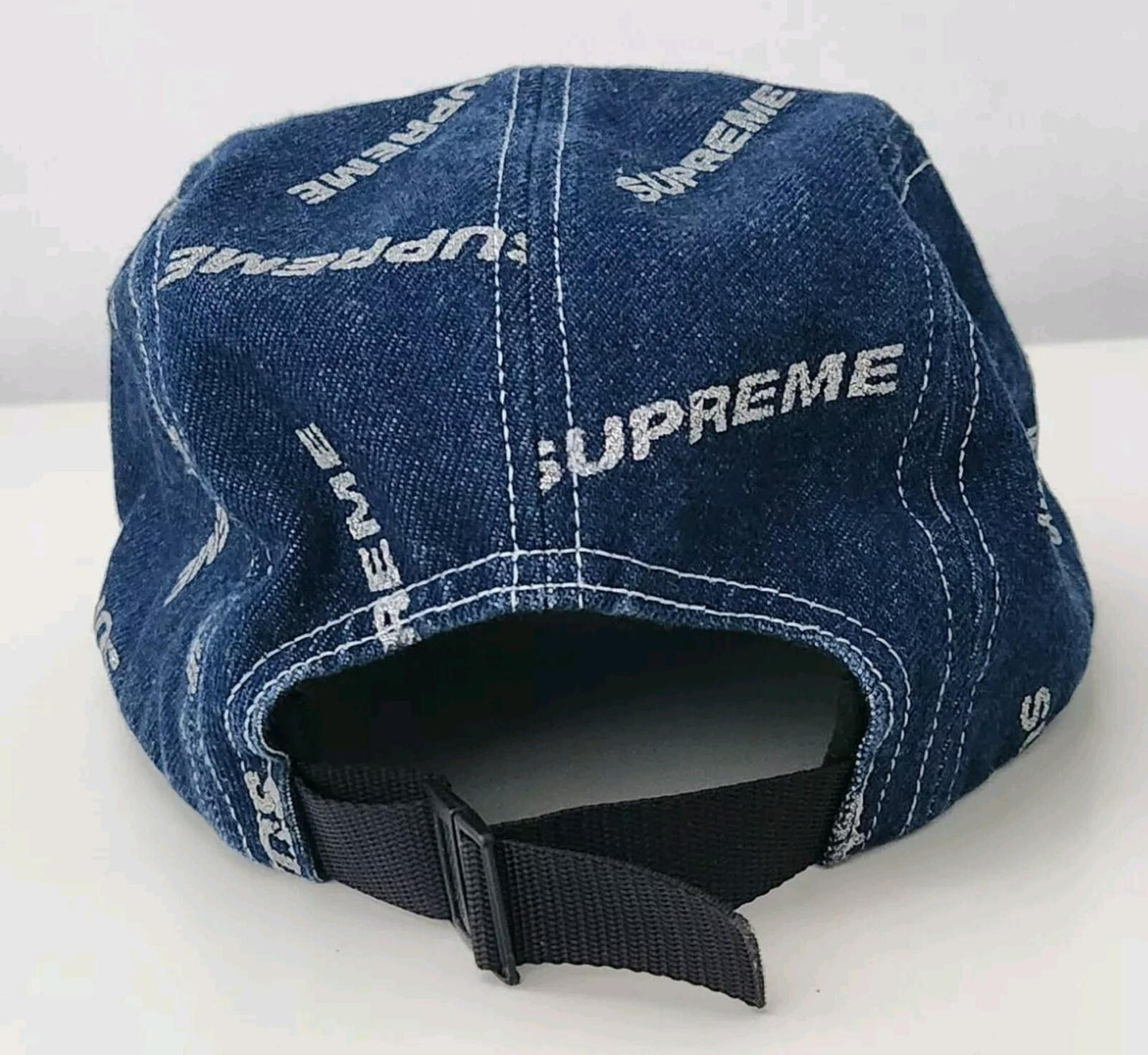 SS17 Supreme Denim Logo Camp Cap Blue Hat Box Logo