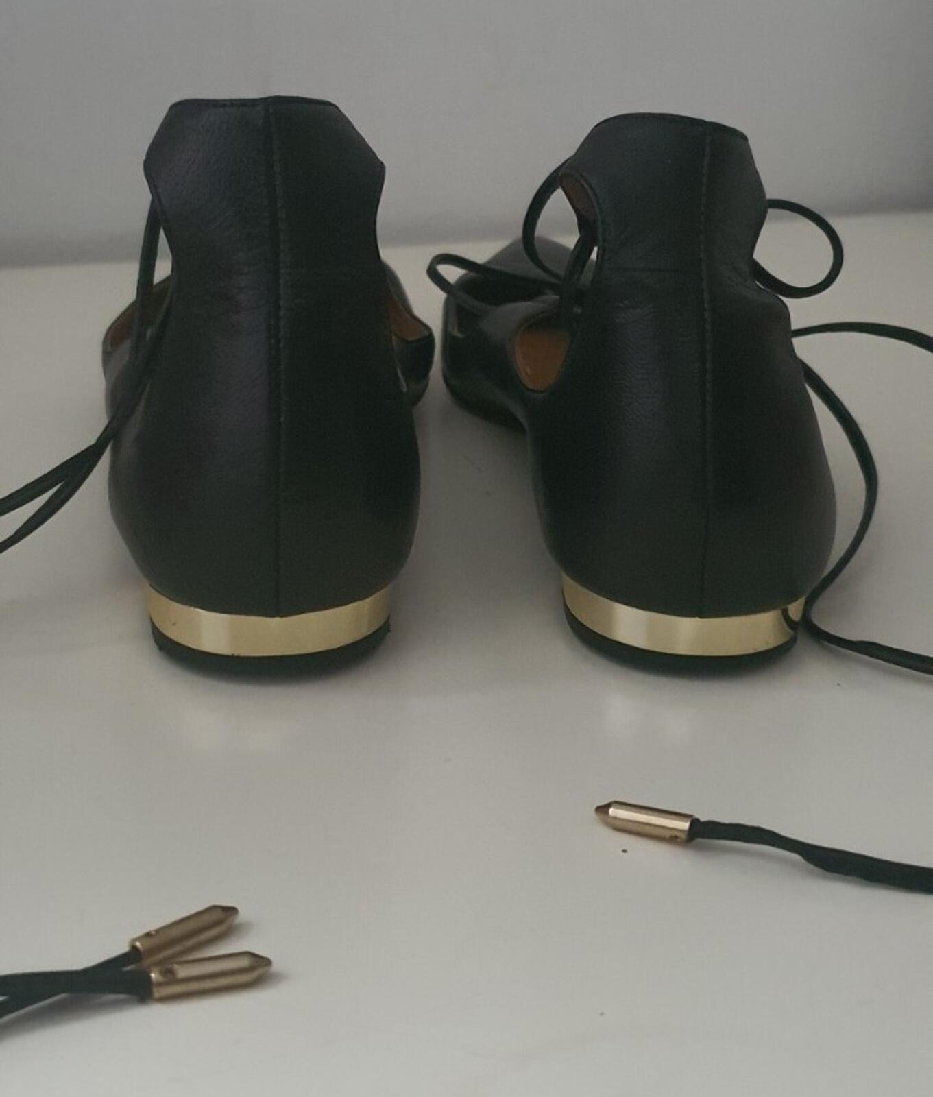 £415 AQUAZZURA Black Leather Christy Flat Pointed Toe Sandals Ballet EU 38 UK 5