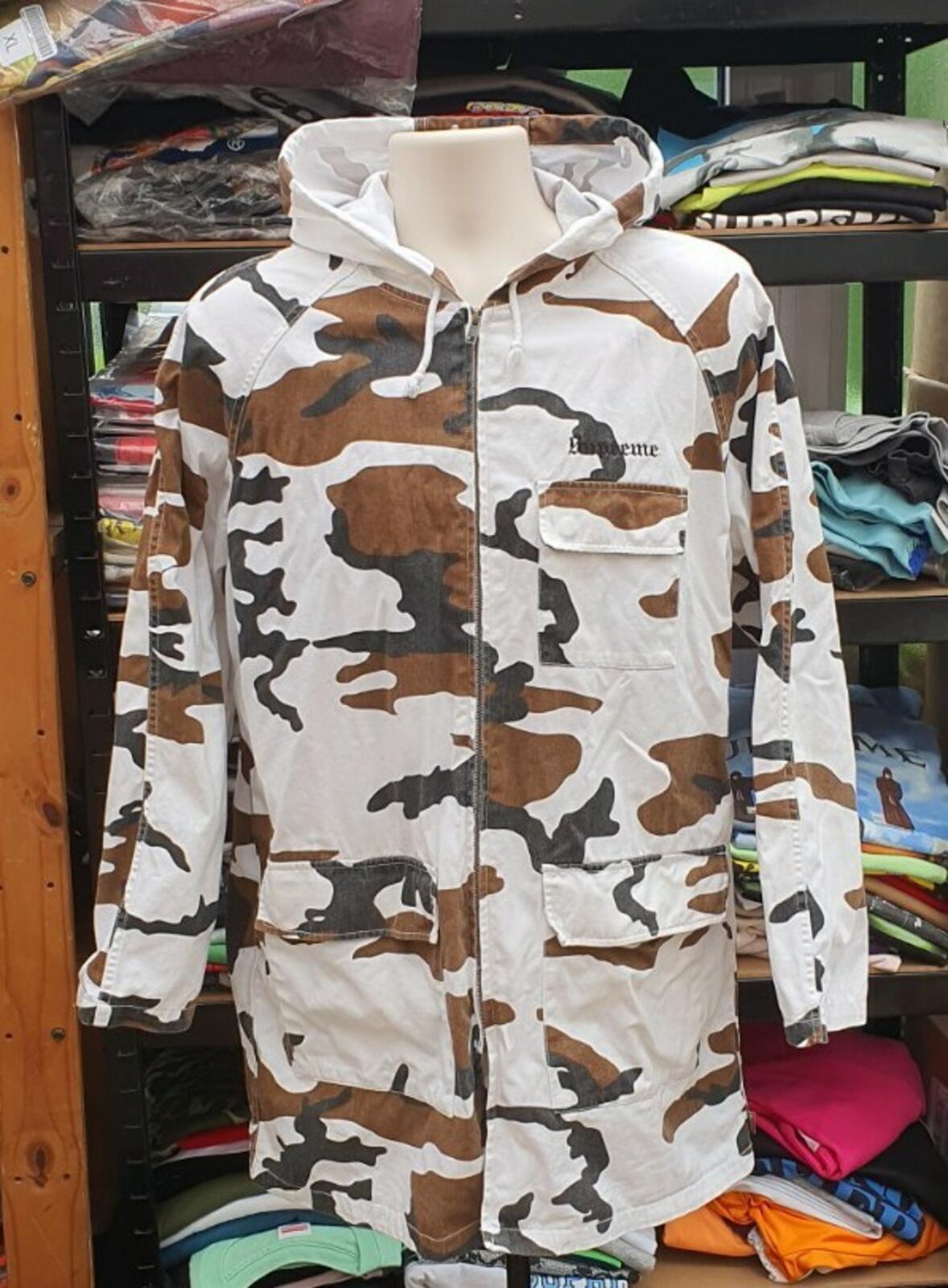 FW16 Supreme Twill Zip Up Parka Jacket White Camo Size M