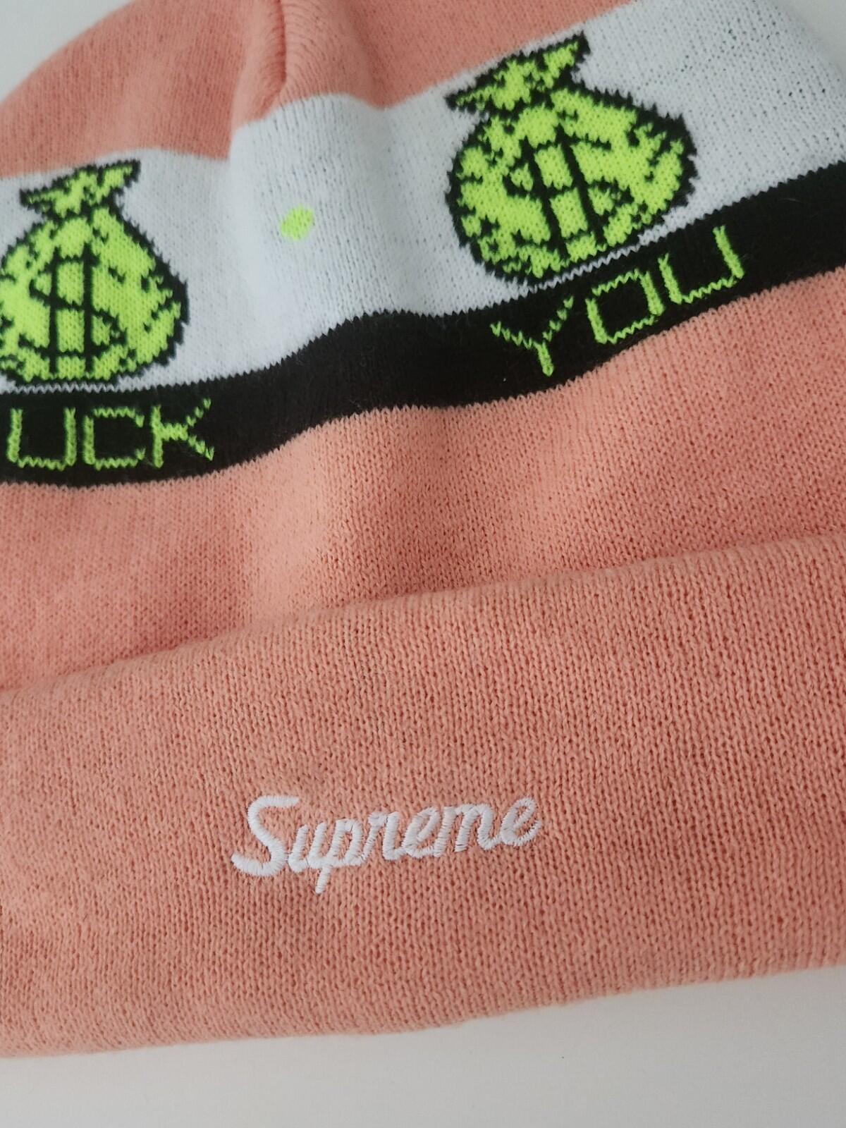 FW19 Supreme Pay Me beanie Peach Hat F UCK YOU