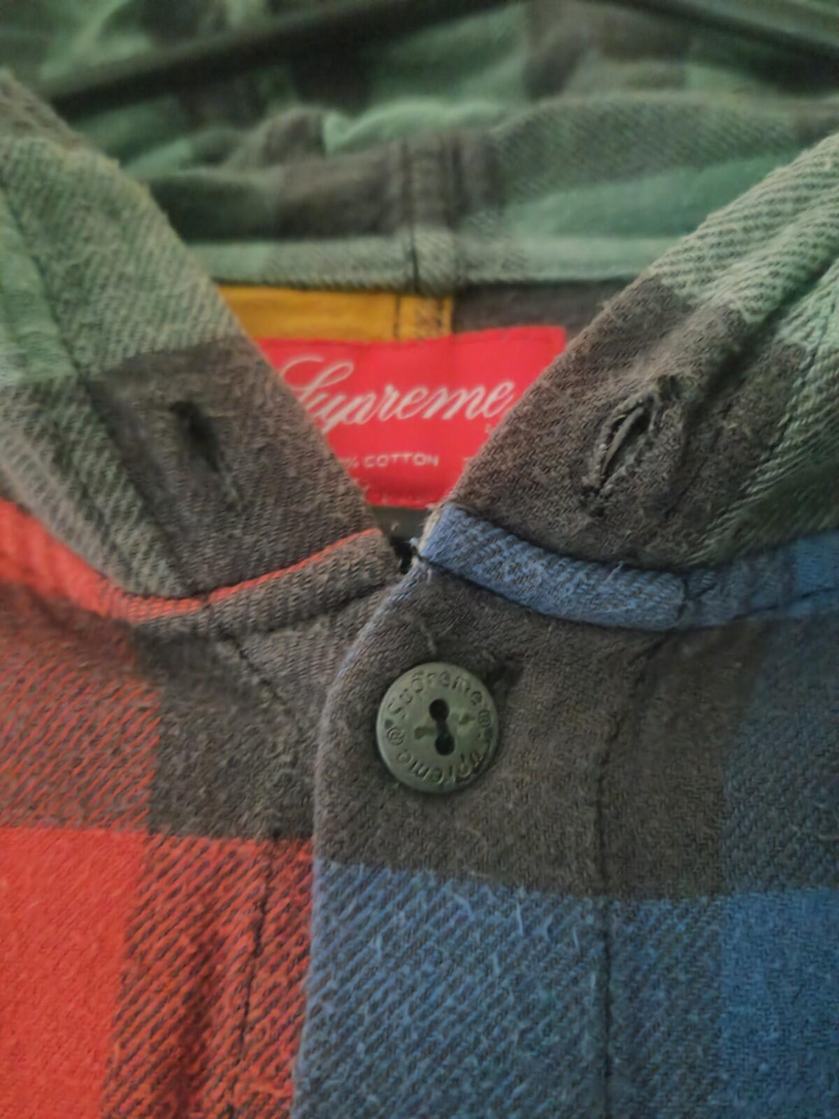 FW17 Supreme Hooded Buffalo Flannel Plaid Shirt Blue Green Red Yellow Size M