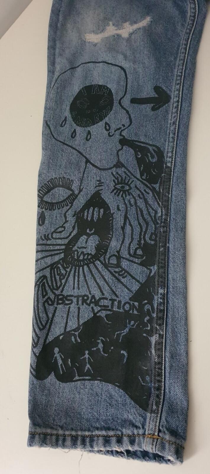 DIESEL Black Gold Graffity Print Jeans Denim Blue Size 30 W30 L30