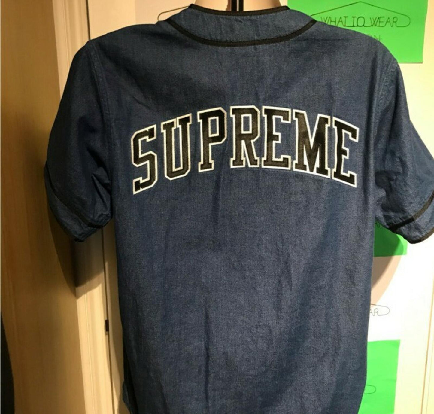 FW13 Supreme Baseball Shirt Chenille S Logo Denim Size L