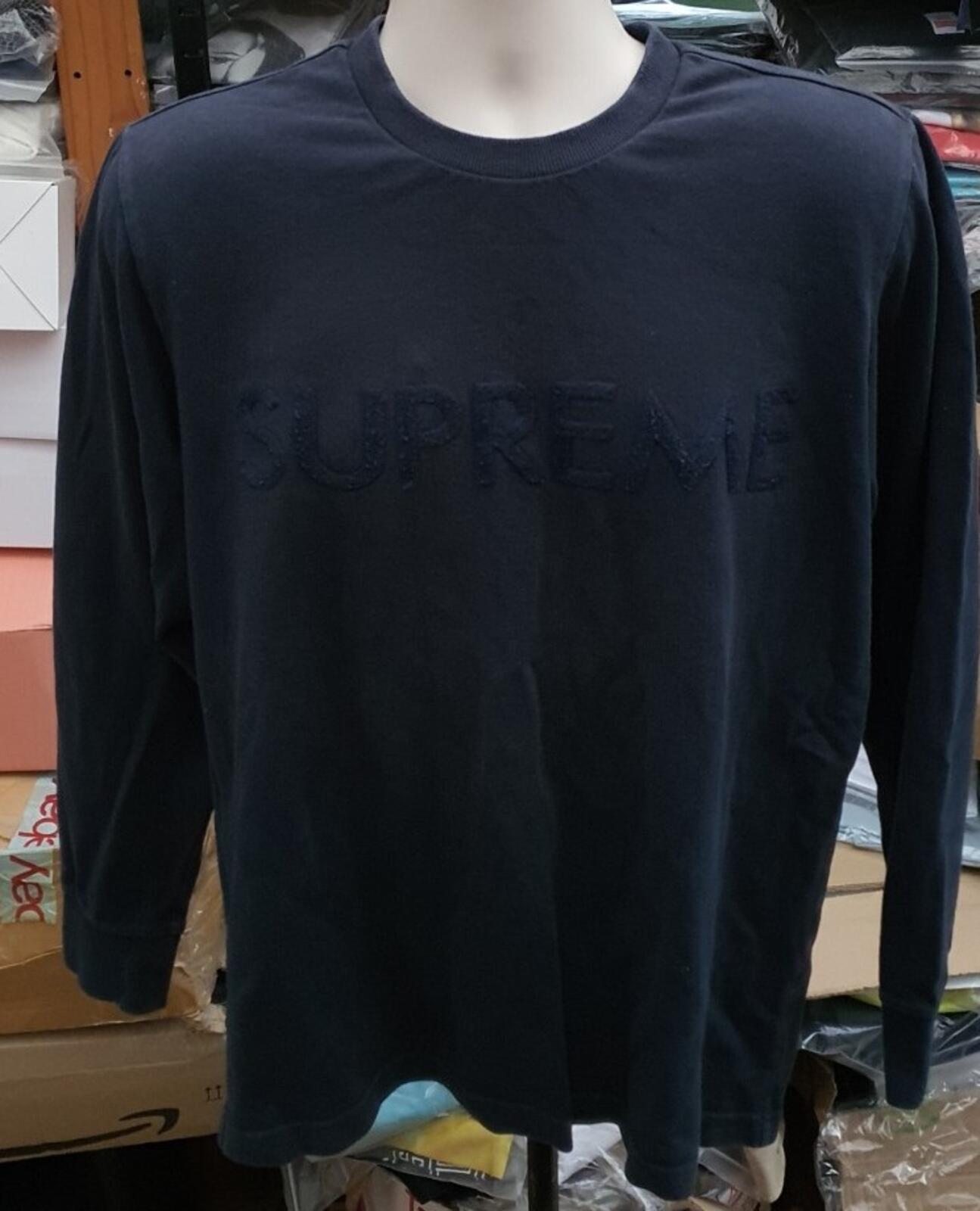 SS17 Supreme Pique logo navy Longsleeve top size M medium L/S T-shirt tee