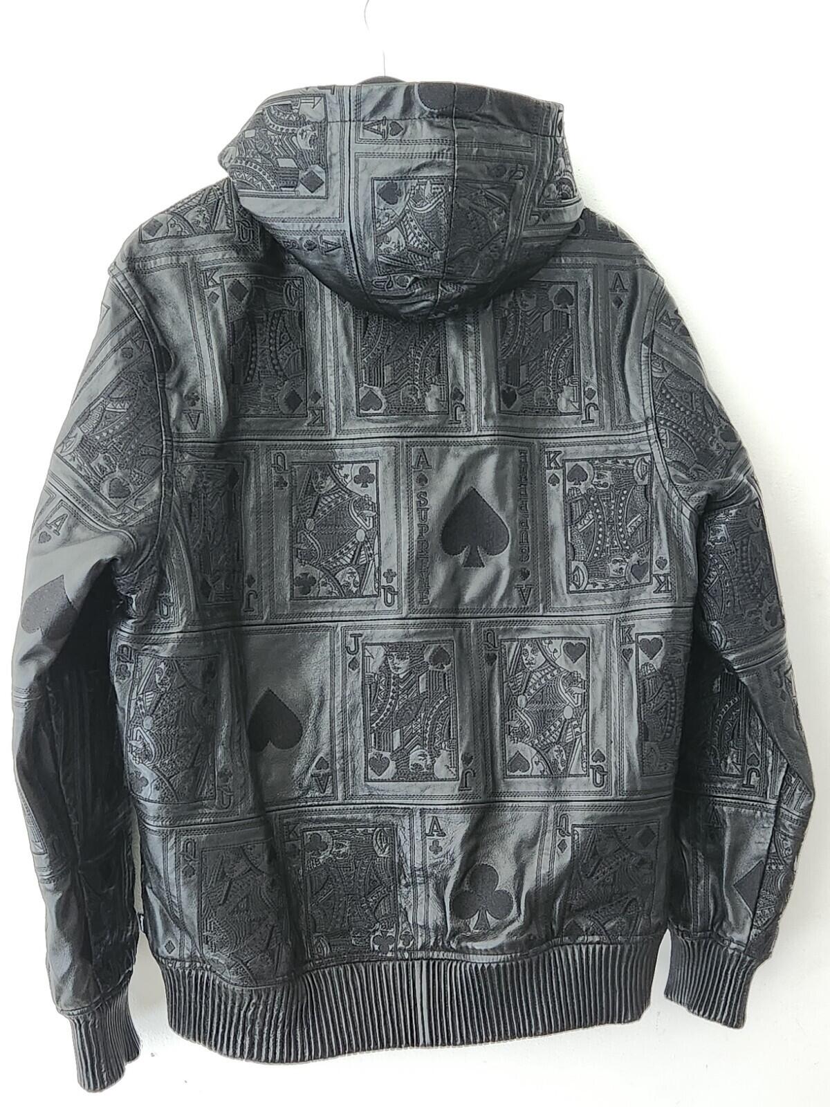 FW16 Supreme Court Cards Hooded Leather Jacket Lambskin black medium Coat Satin