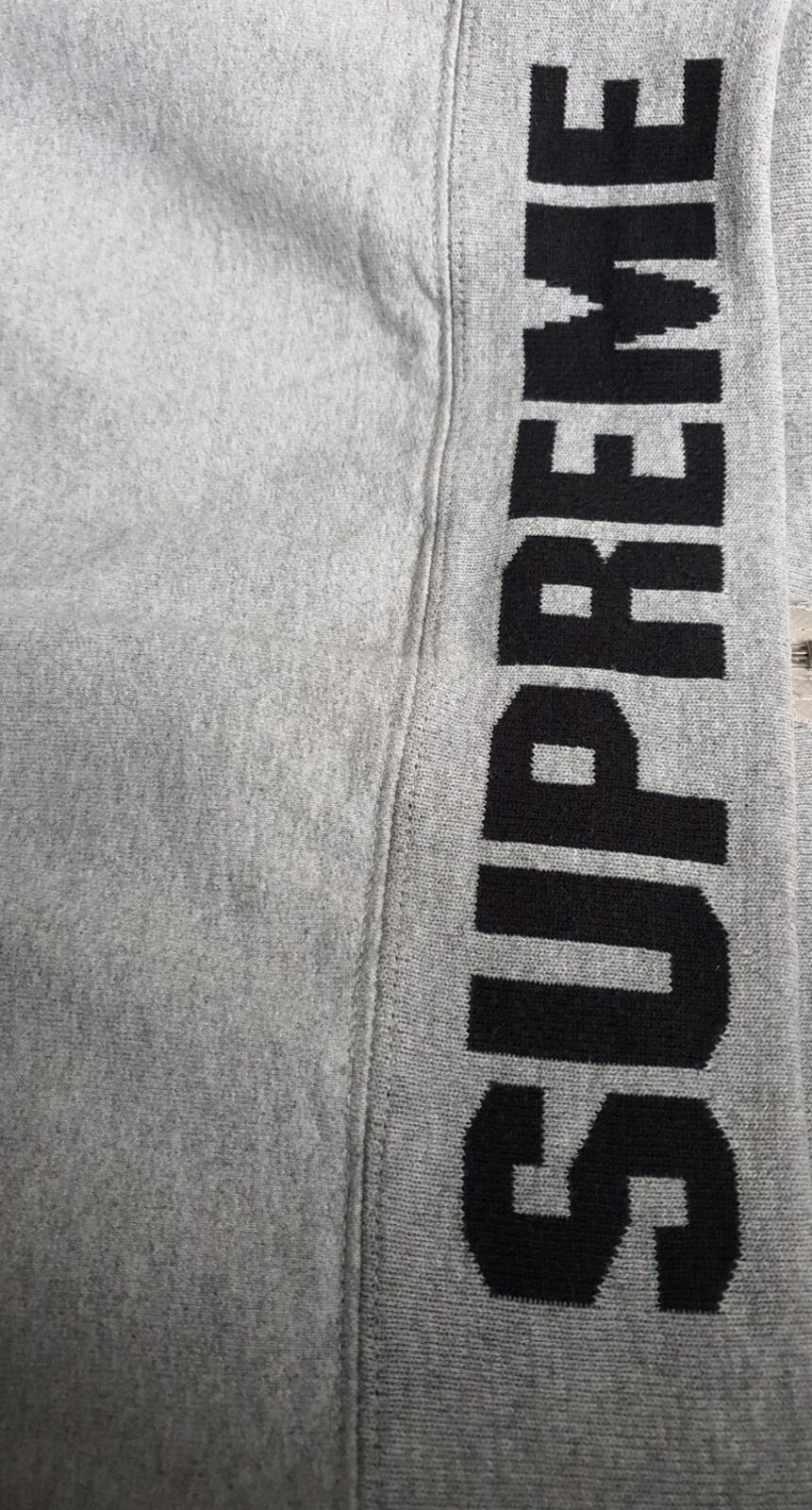 FW16 Supreme Rib Logo Zip Up Up Hooded Sweatshirt Heather Grey Size M