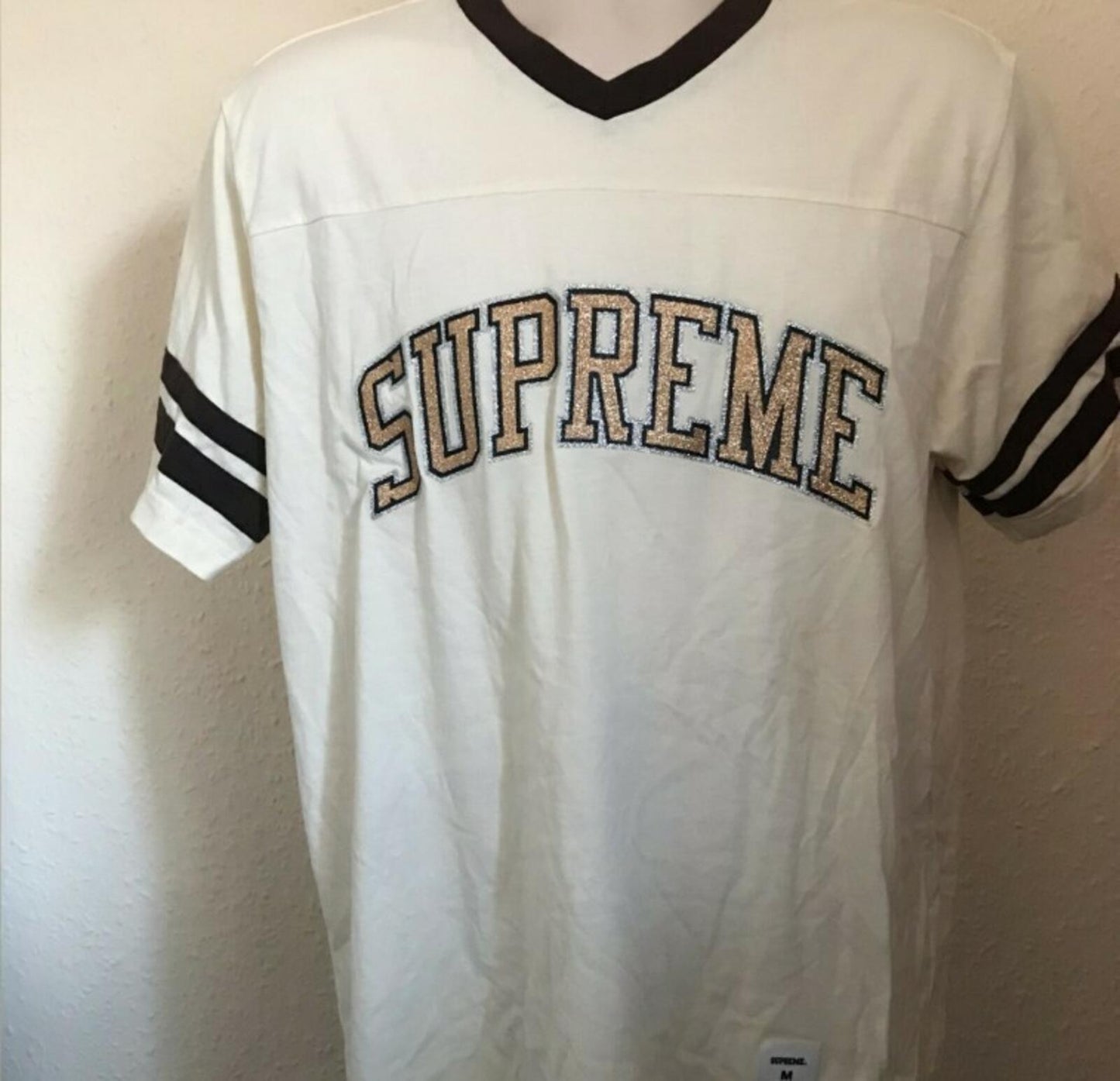 FW17 Supreme Glitter Arc Football Top M medium white tee t-shirt New With Tag