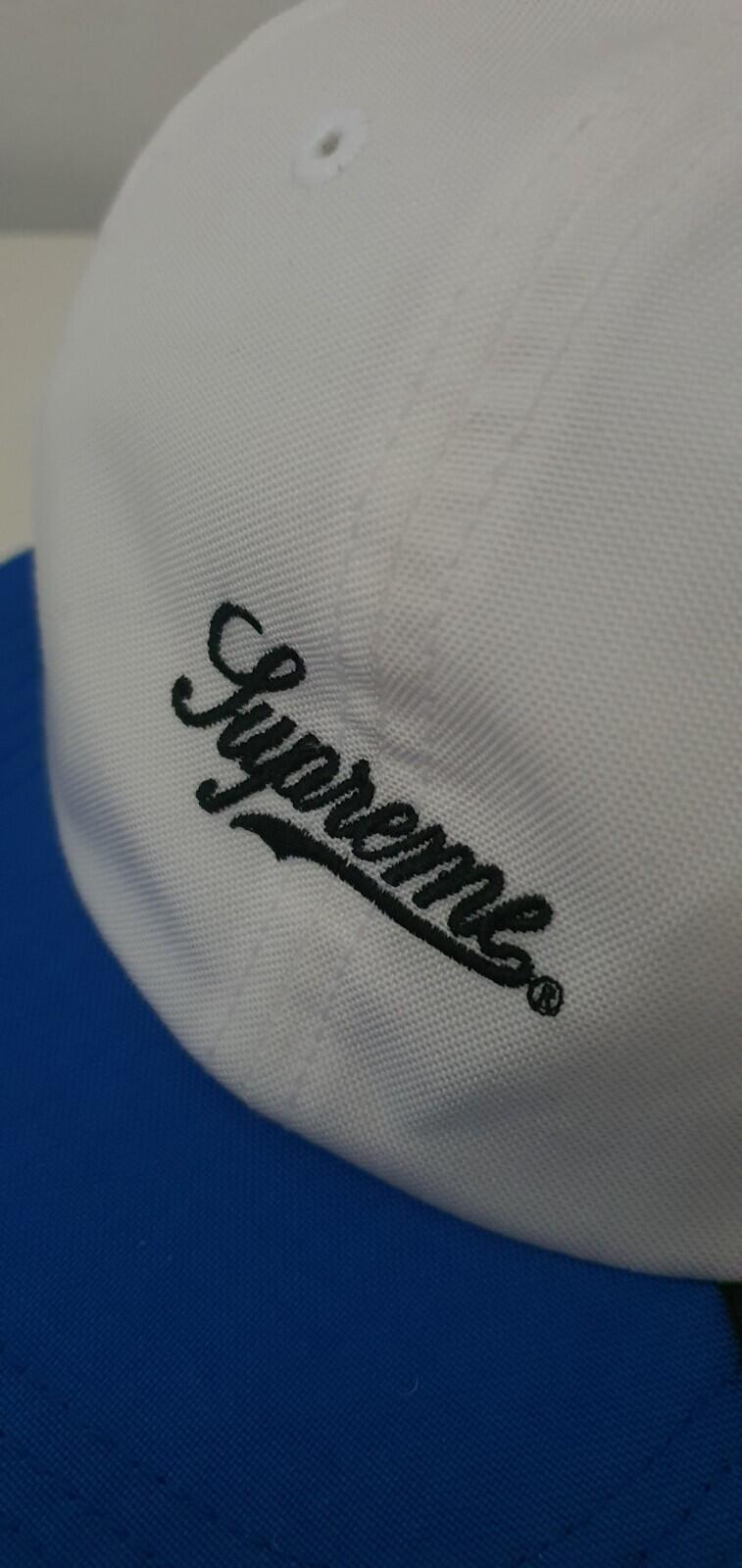 SS19 Supreme Cordura Script logo 6-Panel cap white hat blue