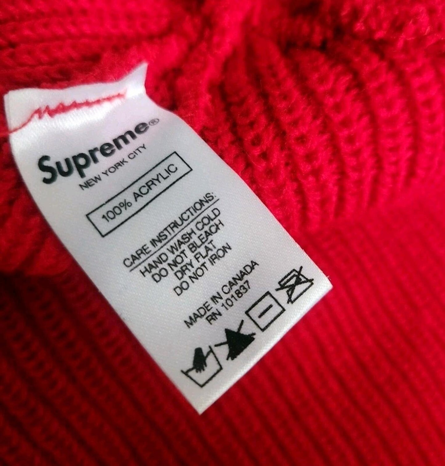 FW18 Supreme Loose Gauge beanie Red Acrylic Hat Made In Canada