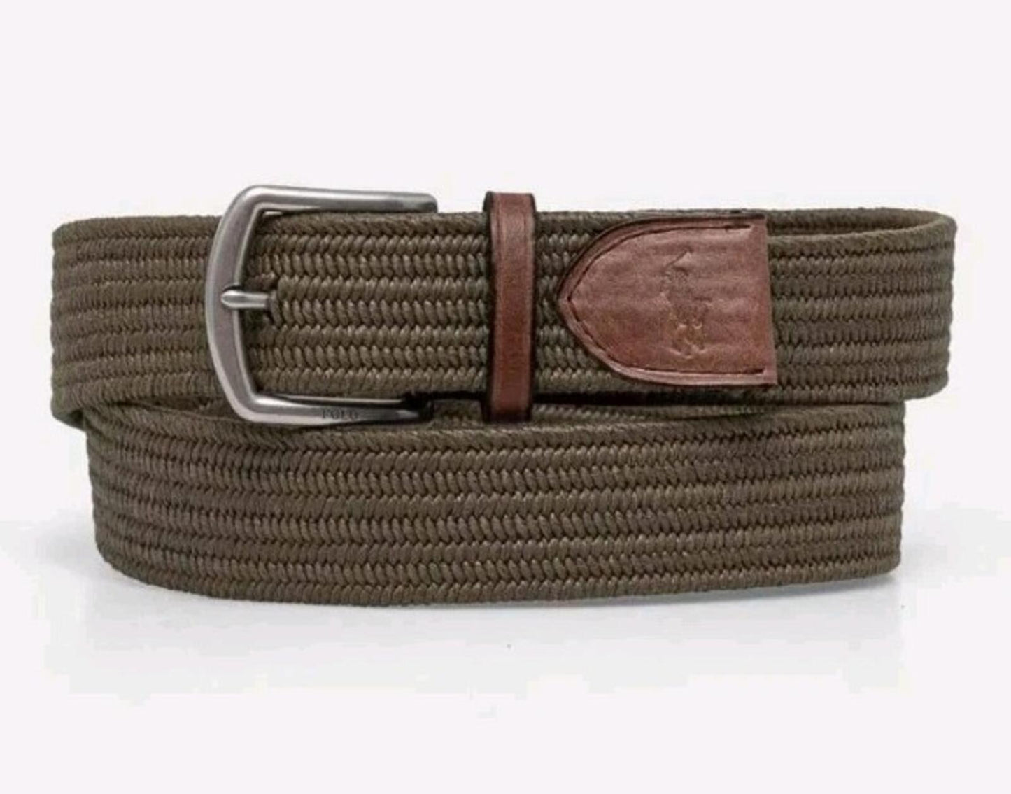 Polo Ralph Lauren Cinturón trenzado con ribete de piel £100 Talla S Small Canopy Olive Pony Golf