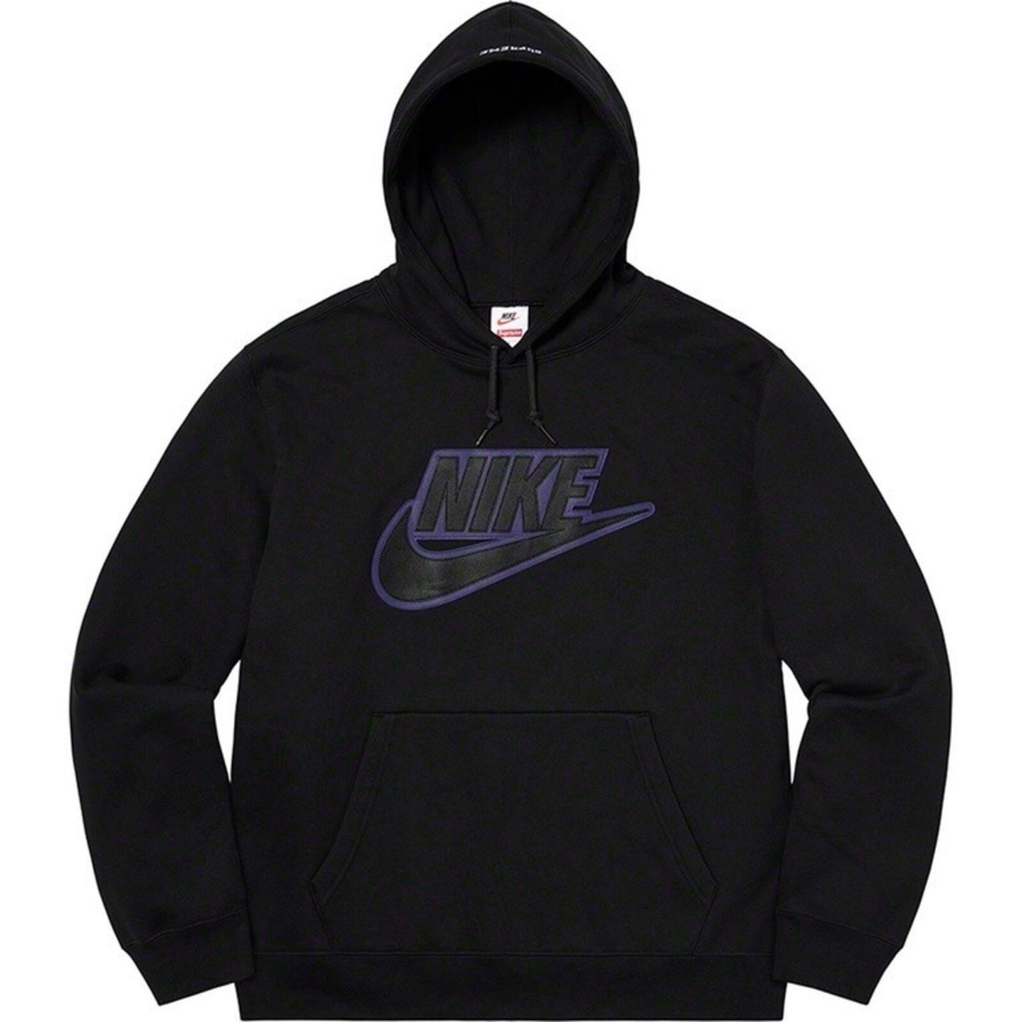 FW19 Supreme x Nike Leather Applique Hooded Sweatshirt Black Size M
