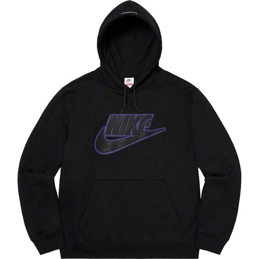 Sudadera con capucha FW19 Supreme x Nike con apliques de cuero, negra, talla M