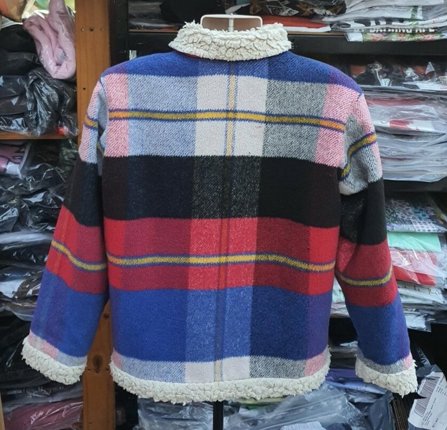 FW17 Supreme Plaid Shearling Bomber Jacket Coat Size S