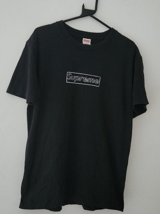 SS21 Supreme x Kaws Chalk Logo Tee Black T-shirt Size M Medium