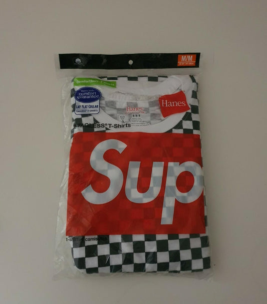 SS18 Supreme Hanes Checker camisetas sin etiqueta (paquete de 2) talla M mediana Ropa interior nueva