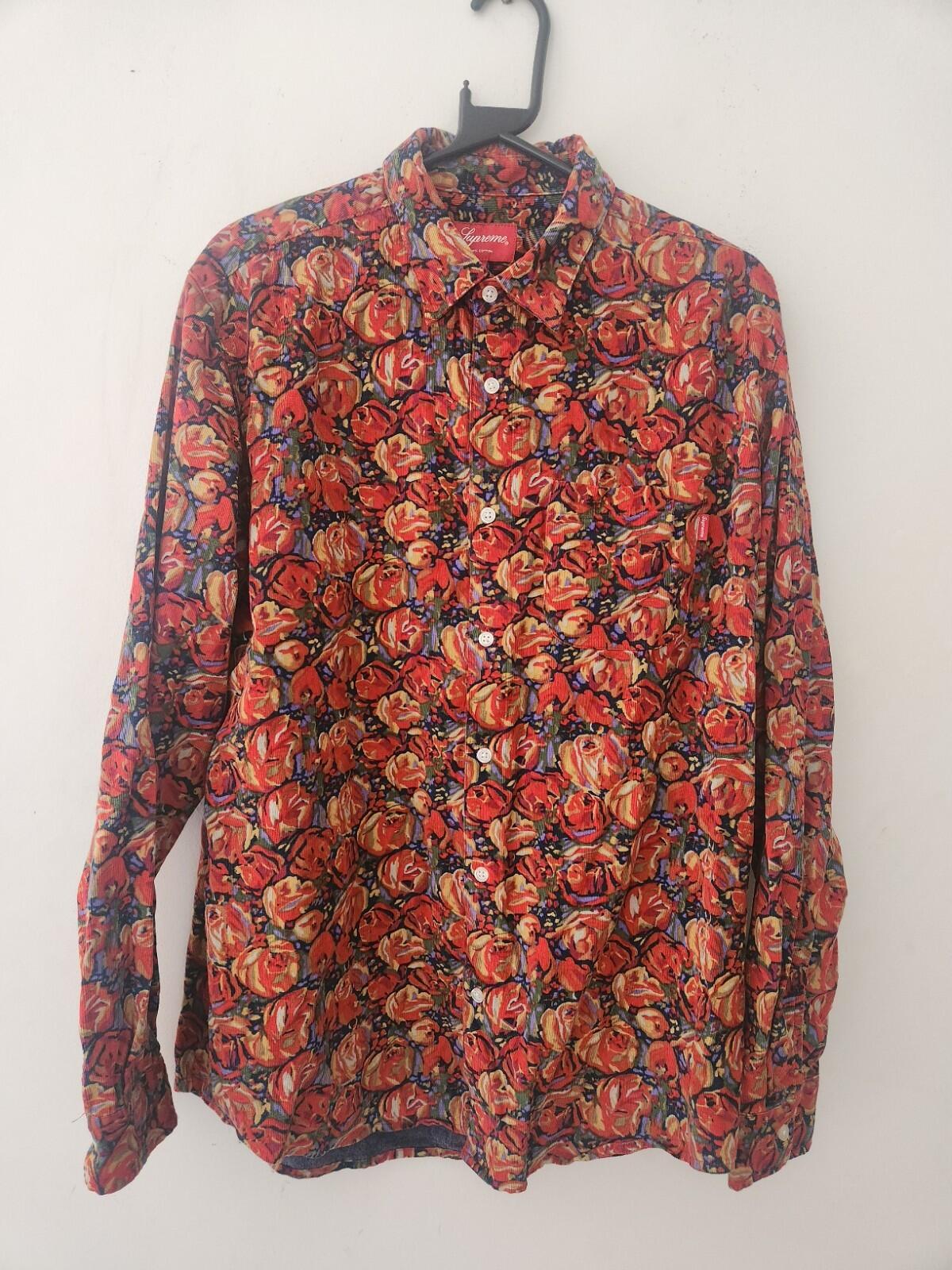 FW18 Supreme Roses Corduroy Shirt Size L Large Button Up Long Sleeve Floral