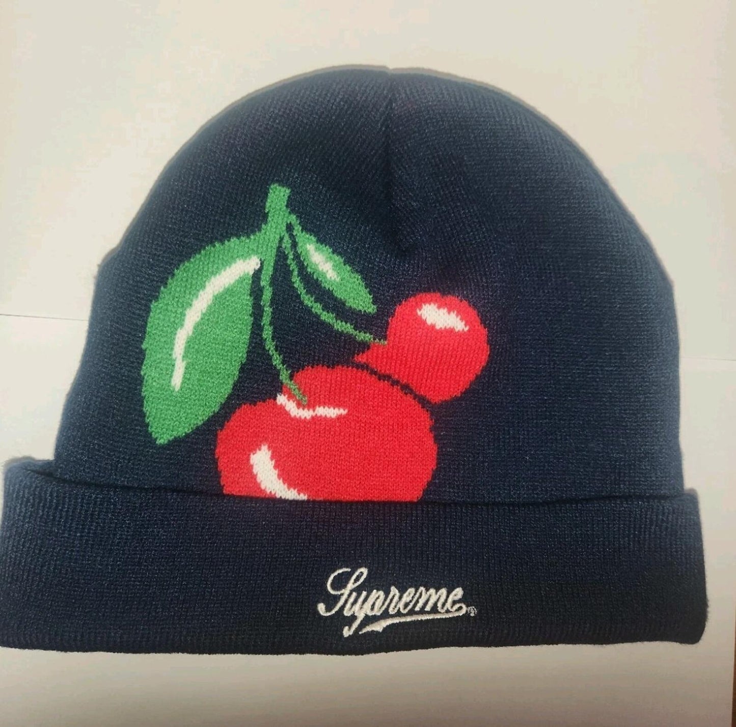FW14 Supreme Cherry Beanie navy hat Vintage Rare