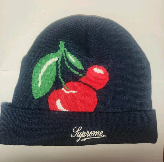 Gorro de lana FW14 Supreme Cherry azul marino Vintage Raro