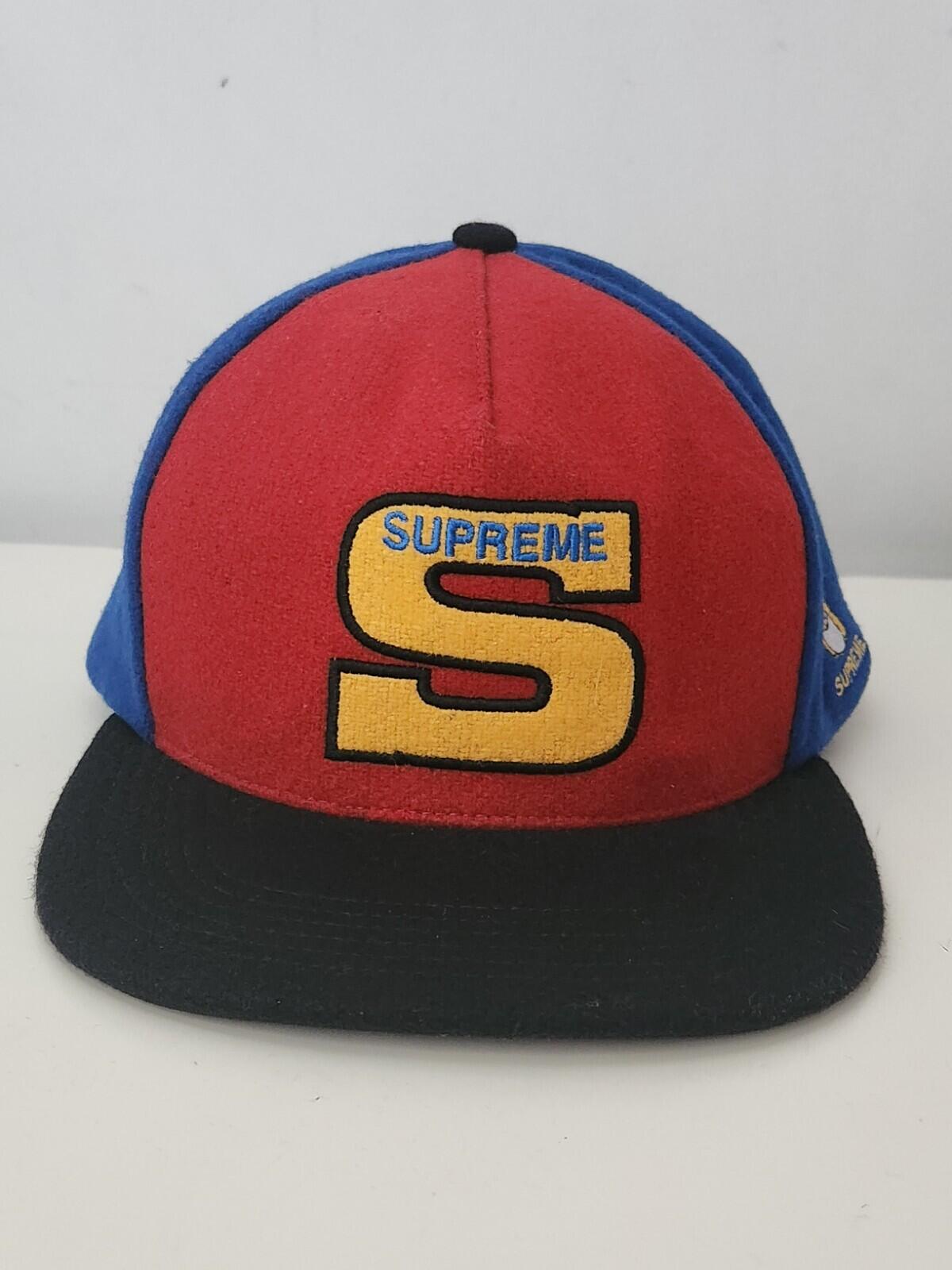 FW15 Supreme Milano Filz 5-Panel Cap Schwarz Blau Rot Wollmütze Selten 2015 S Logo