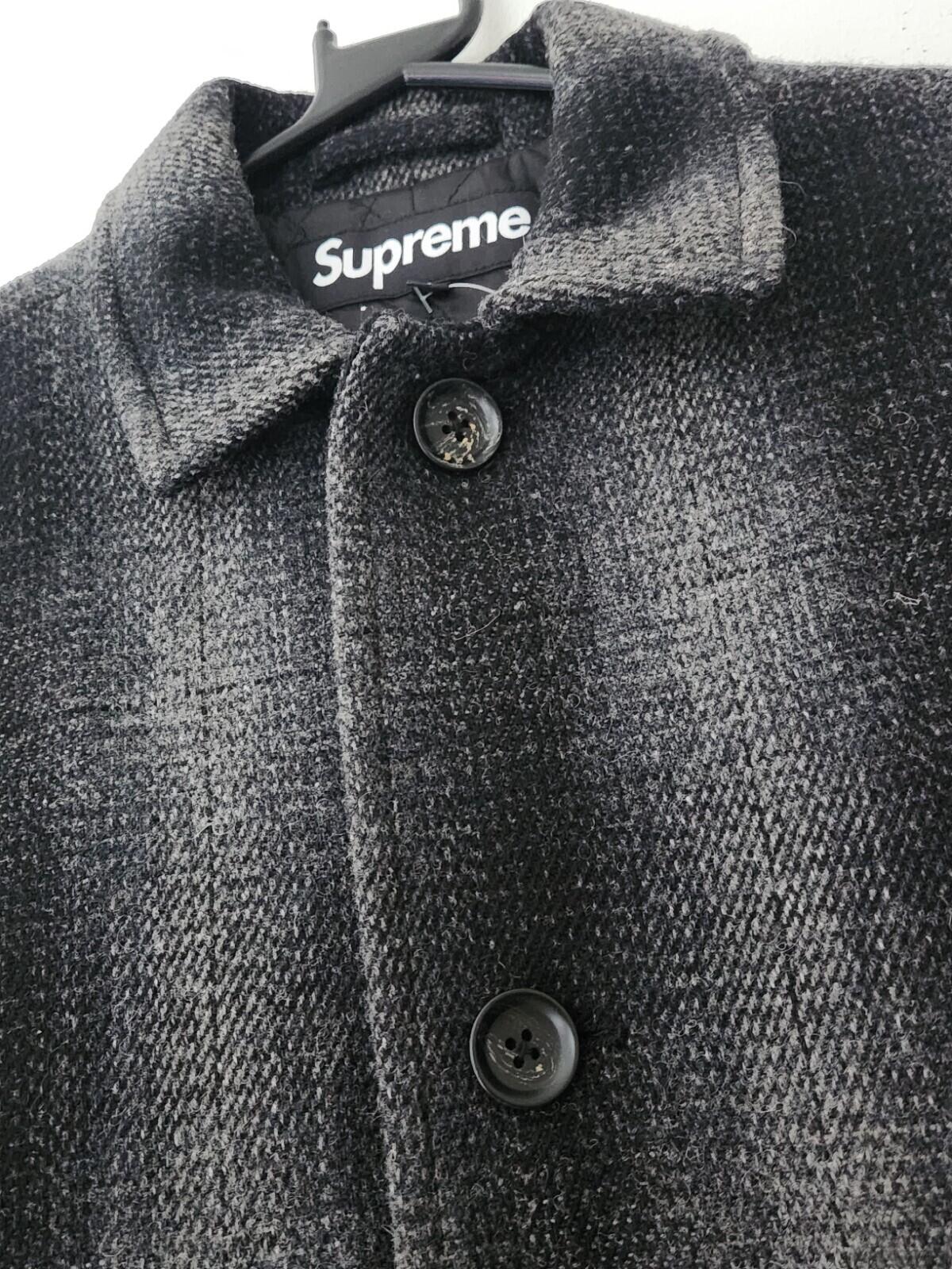 FW16 Supreme Shadow Plaid Woolrich Wool Overcoat Charcoal S Small Coat New