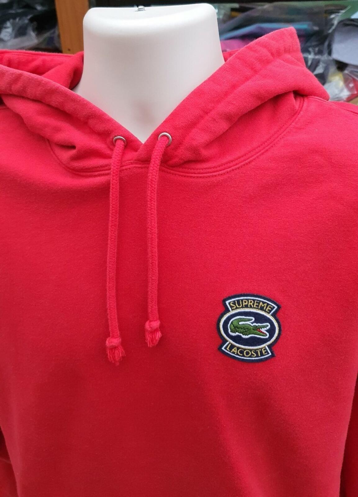 SS18 Supreme x Lacoste Hooded Sweatshirt Red Size S