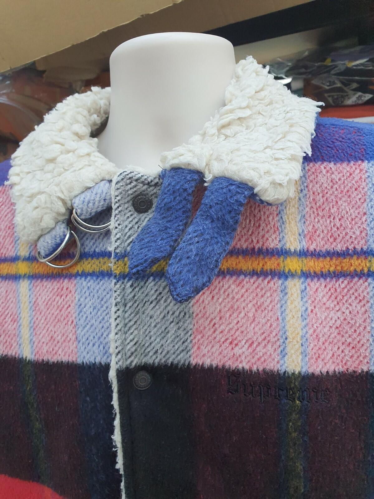 FW17 Supreme Plaid Shearling Bomber Jacket Coat Size S