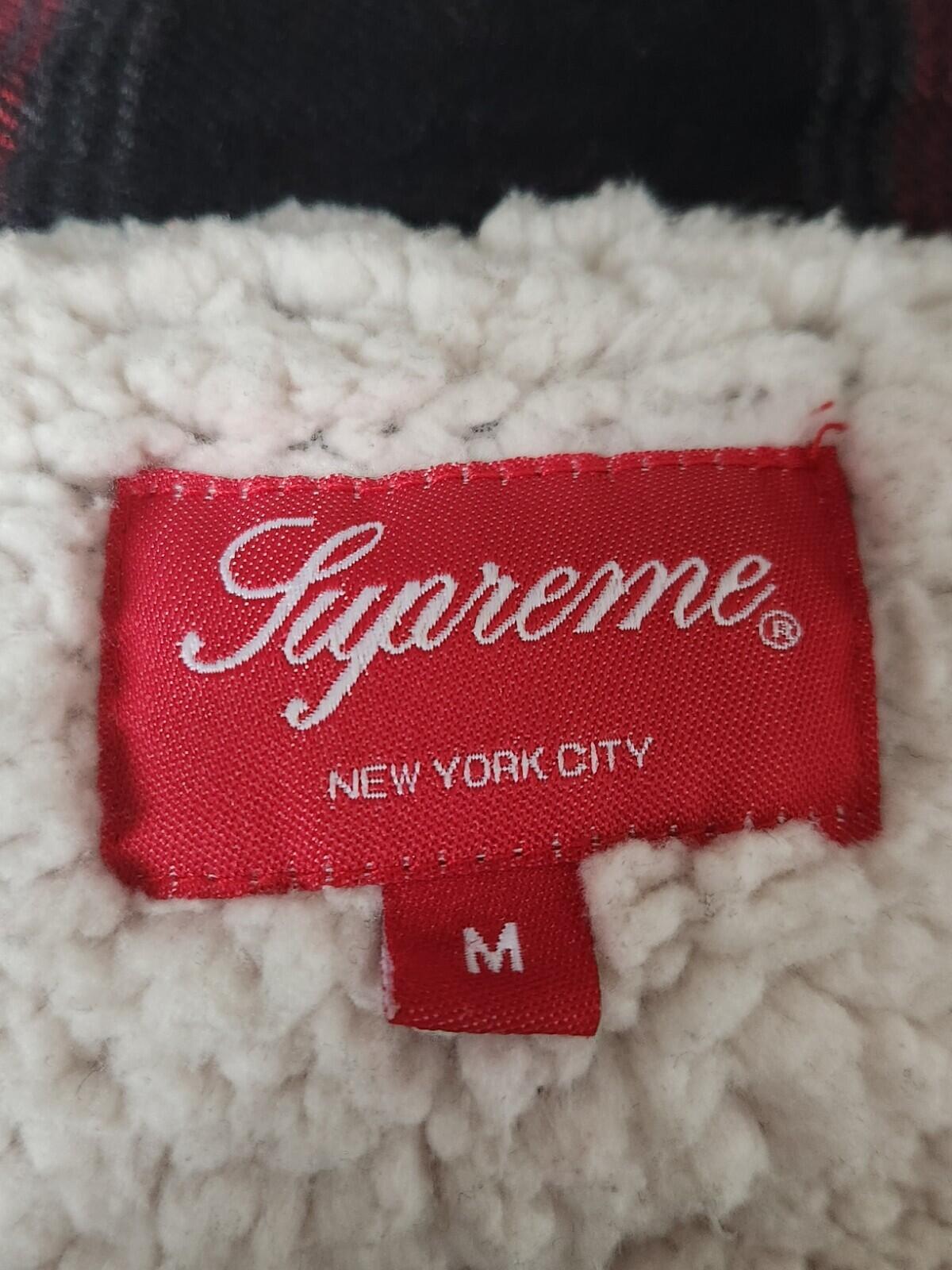 FW17 Supreme Buffalo Plaid Sherpa Lined Chore Shirt Size M Medium Red