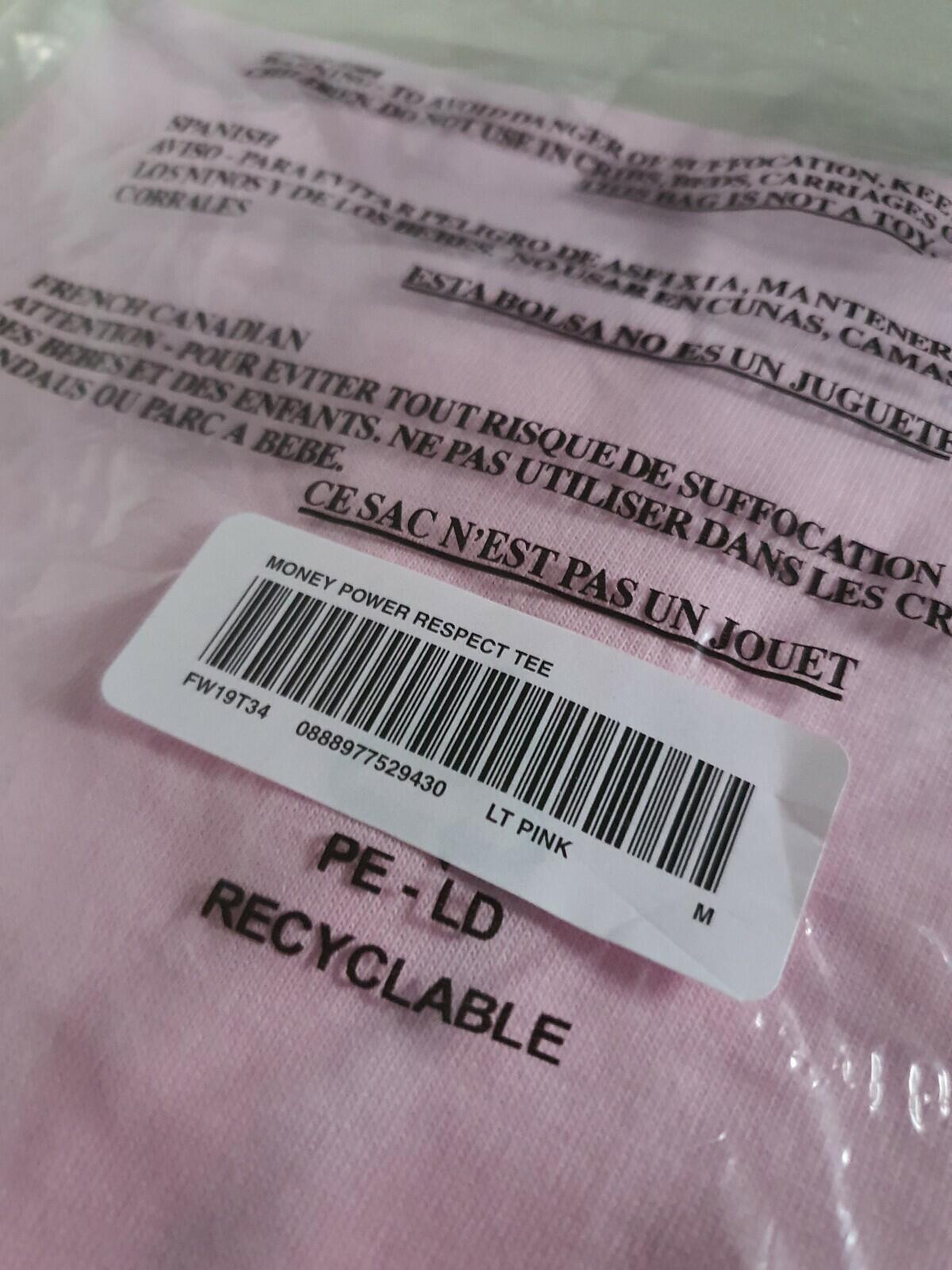 FW19 Supreme Money Power Respect camiseta rosa claro talla M