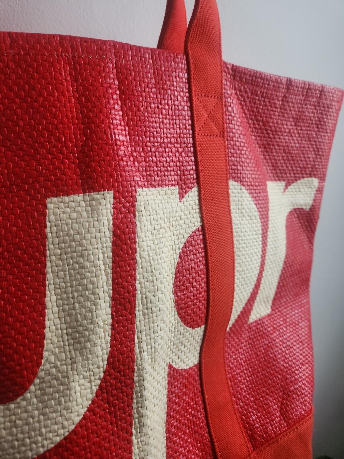 SS20 Supreme Raffia Tote Red Bag 18 oz. cotton canvas 24L big logo woven