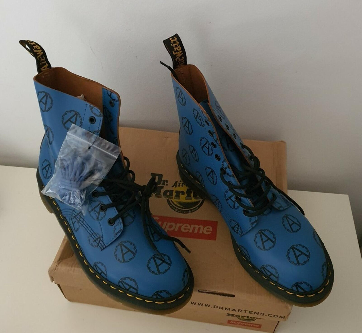 FW16 Supreme Undercover Dr. Martens 8-Eye anarchy blue boots UK 10 EUR 45 US 11