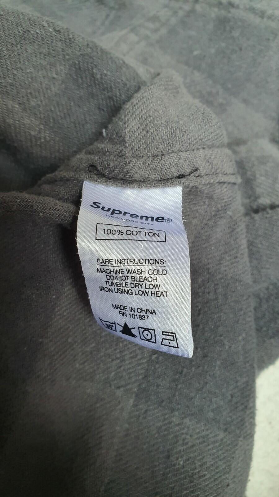 FW17 Supreme Hooded Buffalo Flannel Plaid Shirt Grey Size L