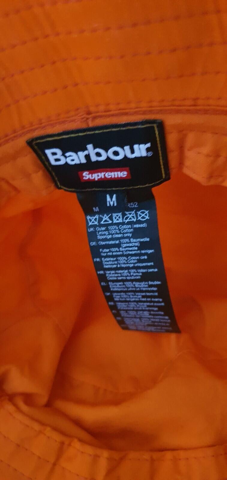 SS20 Supreme x Barbour Waxed Cotton Crusher Orange Bucket Hat Wasserabweisend M
