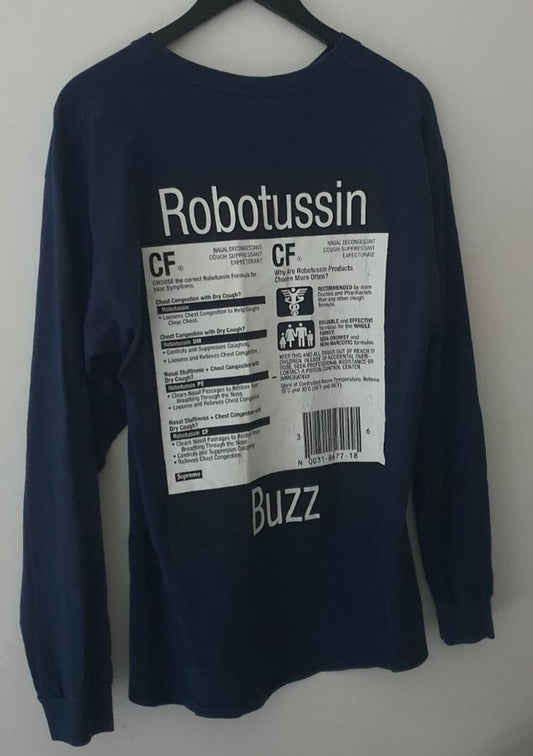 SS13 Supreme Tussin camiseta de manga larga azul marino Robotussin Buzz Talla L