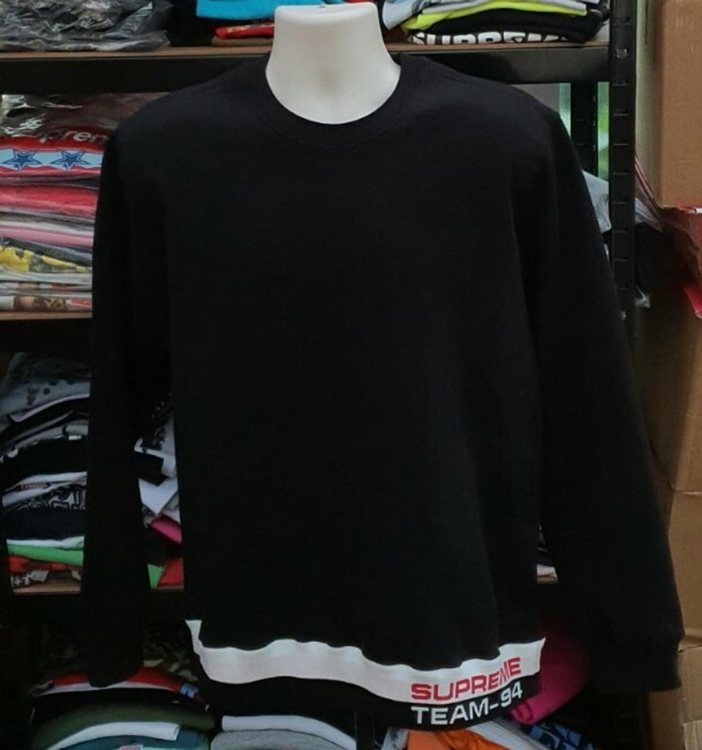 SS19 Supreme Rib Stripe black crewneck size M medium sweatshirt New With Tag