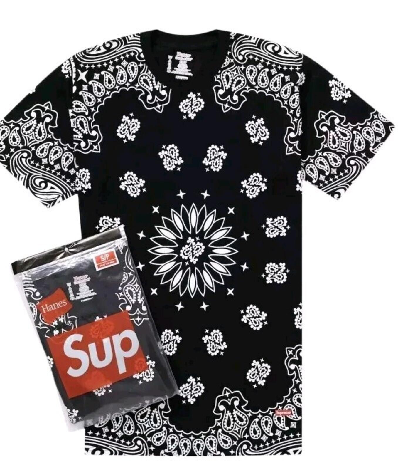 FW22 Supreme Hanes Bandana Tagless Tees 2 Pack T-shirts size S small New Black