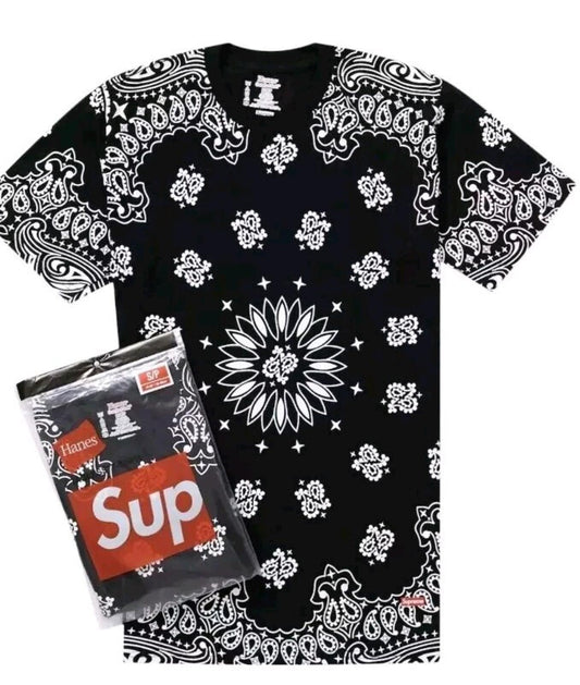 FW22 Supreme Hanes Bandana Tagless Tees 2 Pack T-shirts size S small New Black