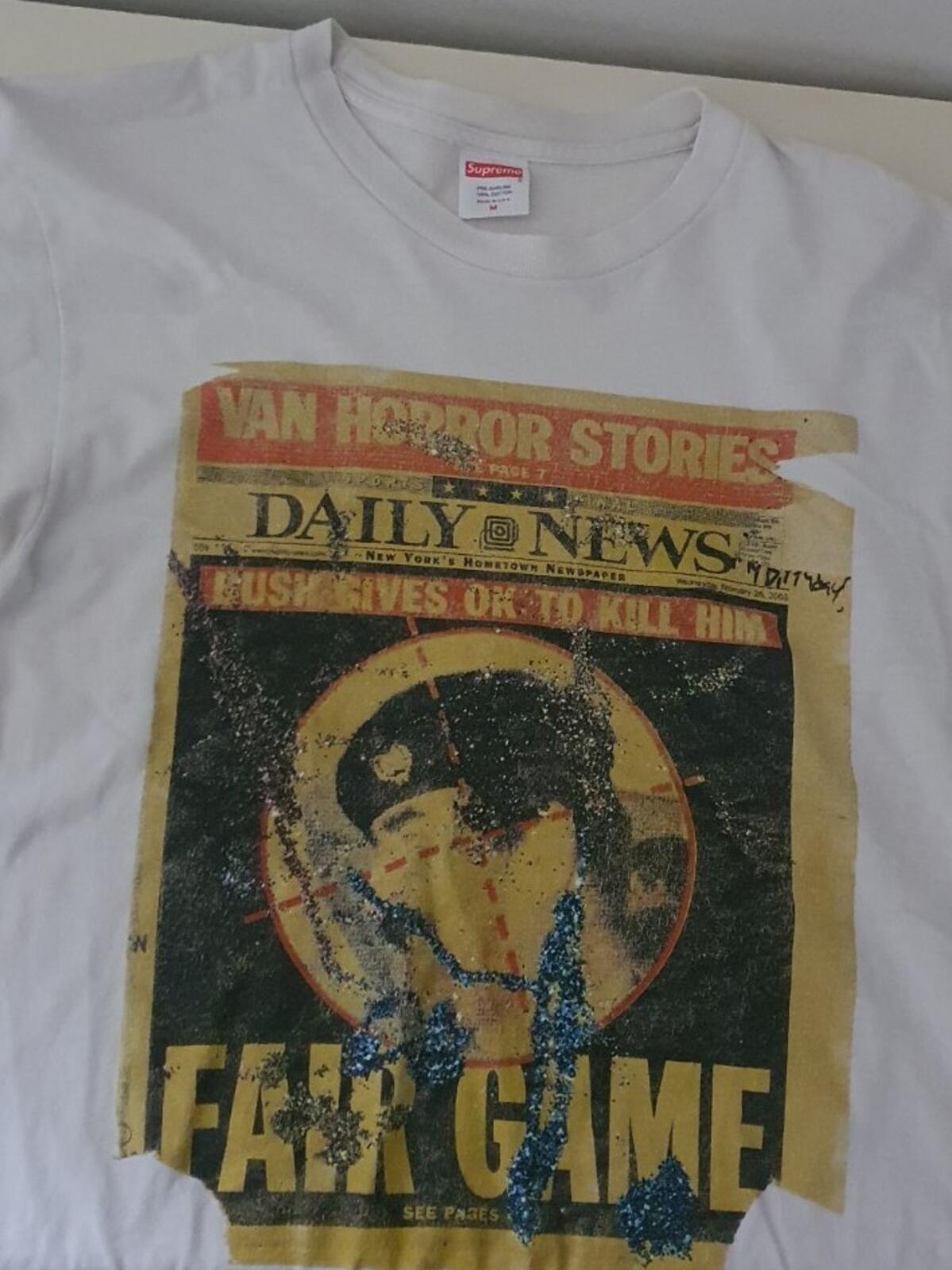 FW16 Supreme Dash Snow Tee size M medium white T-shirt Saddam Hussain Daily News