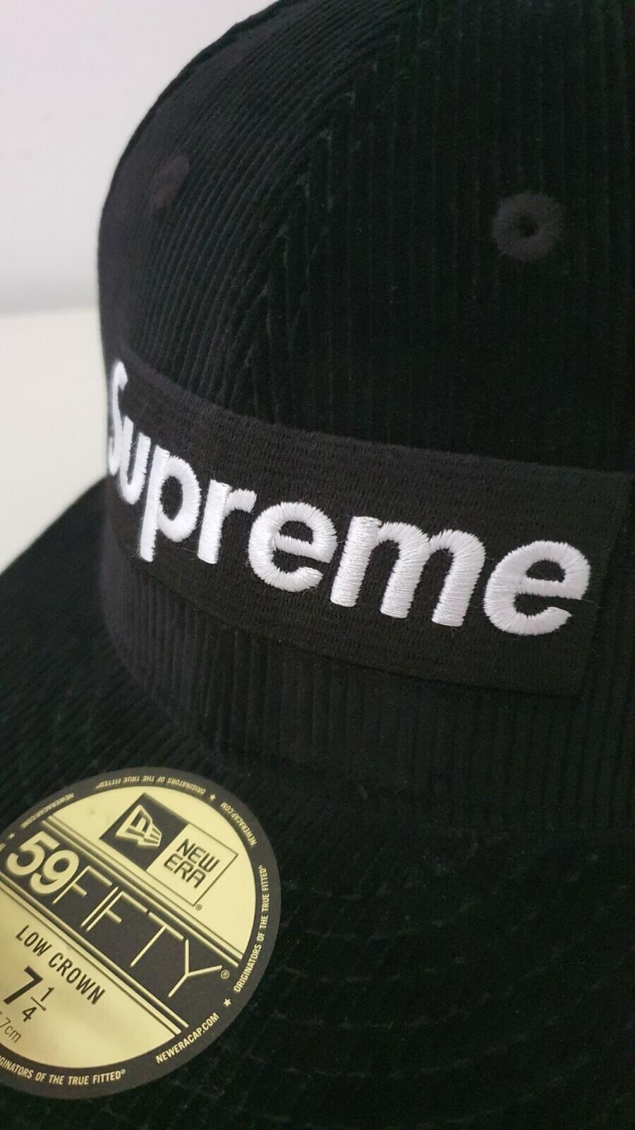 FW15 Supreme New Era 59Fifty Box Logo corduroy black hat size 7 1/4 Rare Cap
