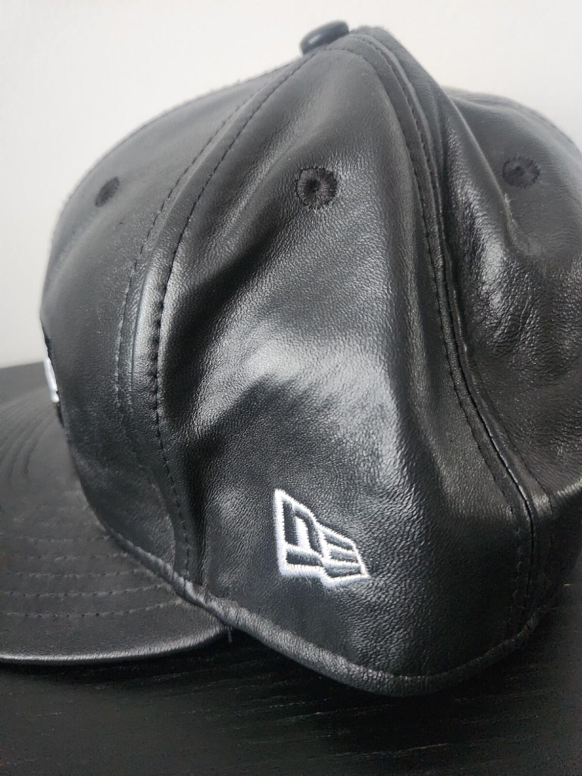 FW15 Supreme Leather Box Logo New Era Hat Black Cap size 7 3/8 Vintage 2015