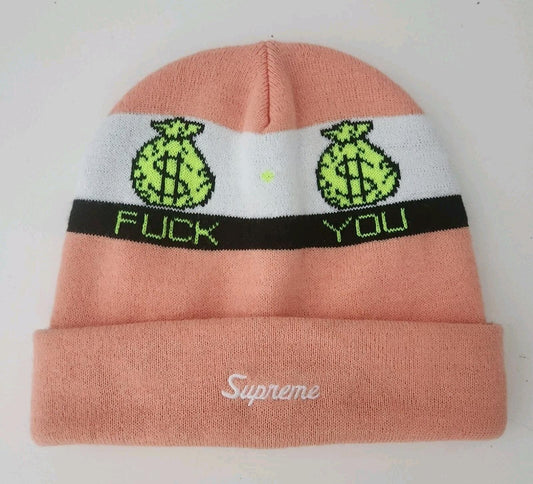 FW19 Supreme Pay Me beanie Peach Hat F UCK YOU