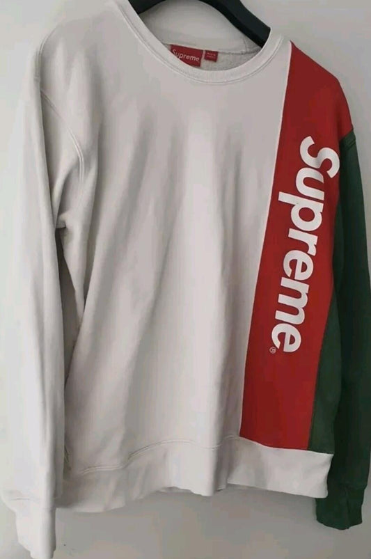SS16 Supreme Panelled Crewneck size L large white sweatshirt Jumper