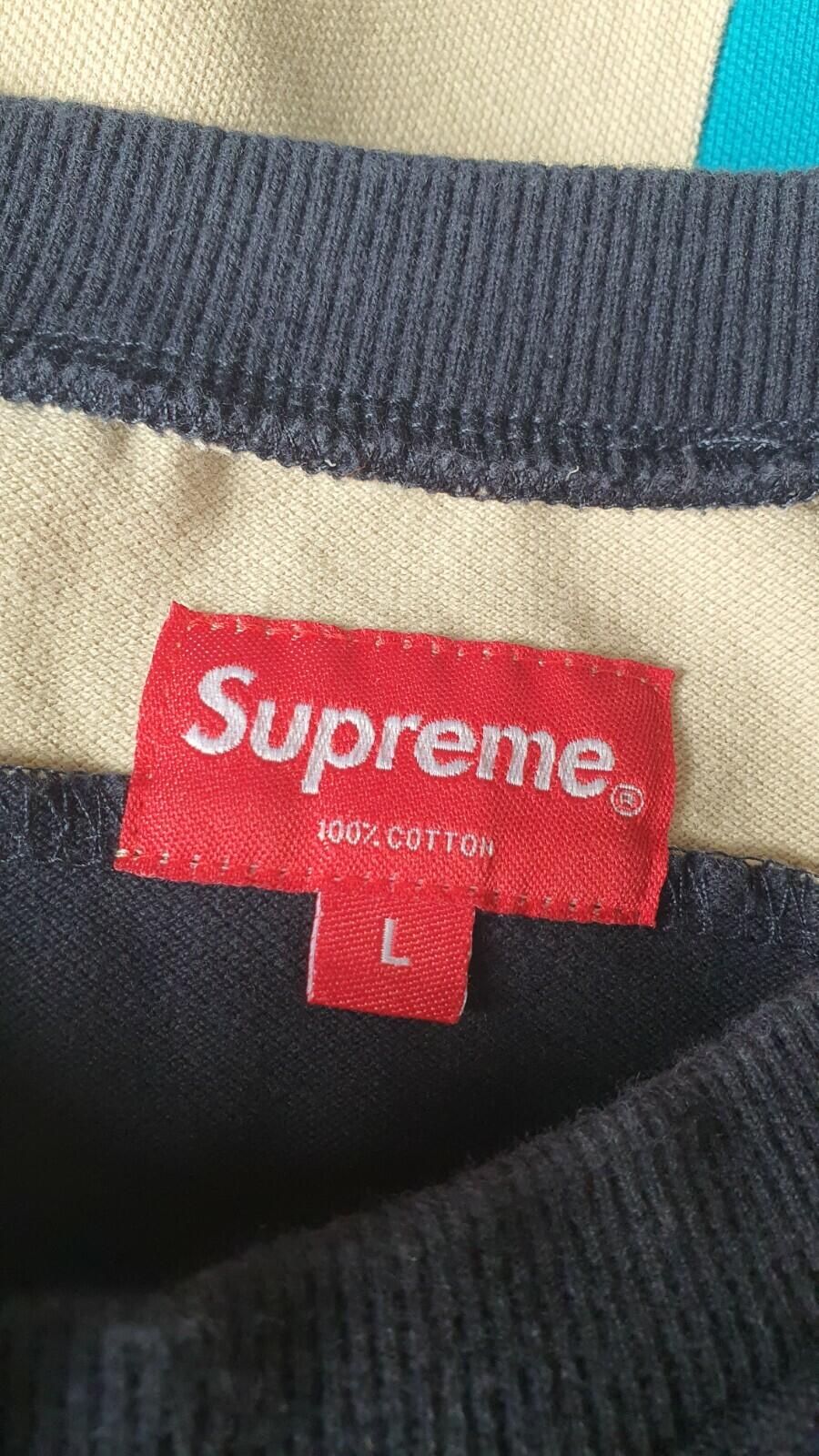 FW18 Supreme Patchwork Pique T-Shirt Marine/Petrol/Orange Größe L