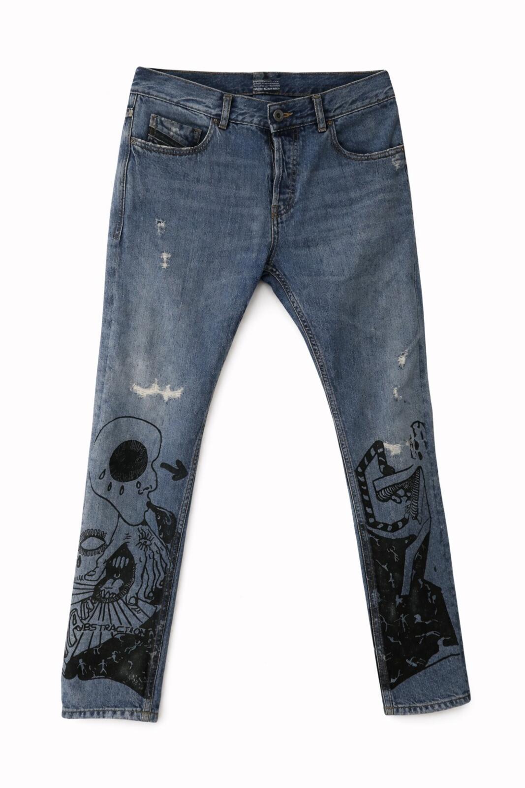 DIESEL Black Gold Graffity Print Jeans Denim Blue Size 30 W30 L30