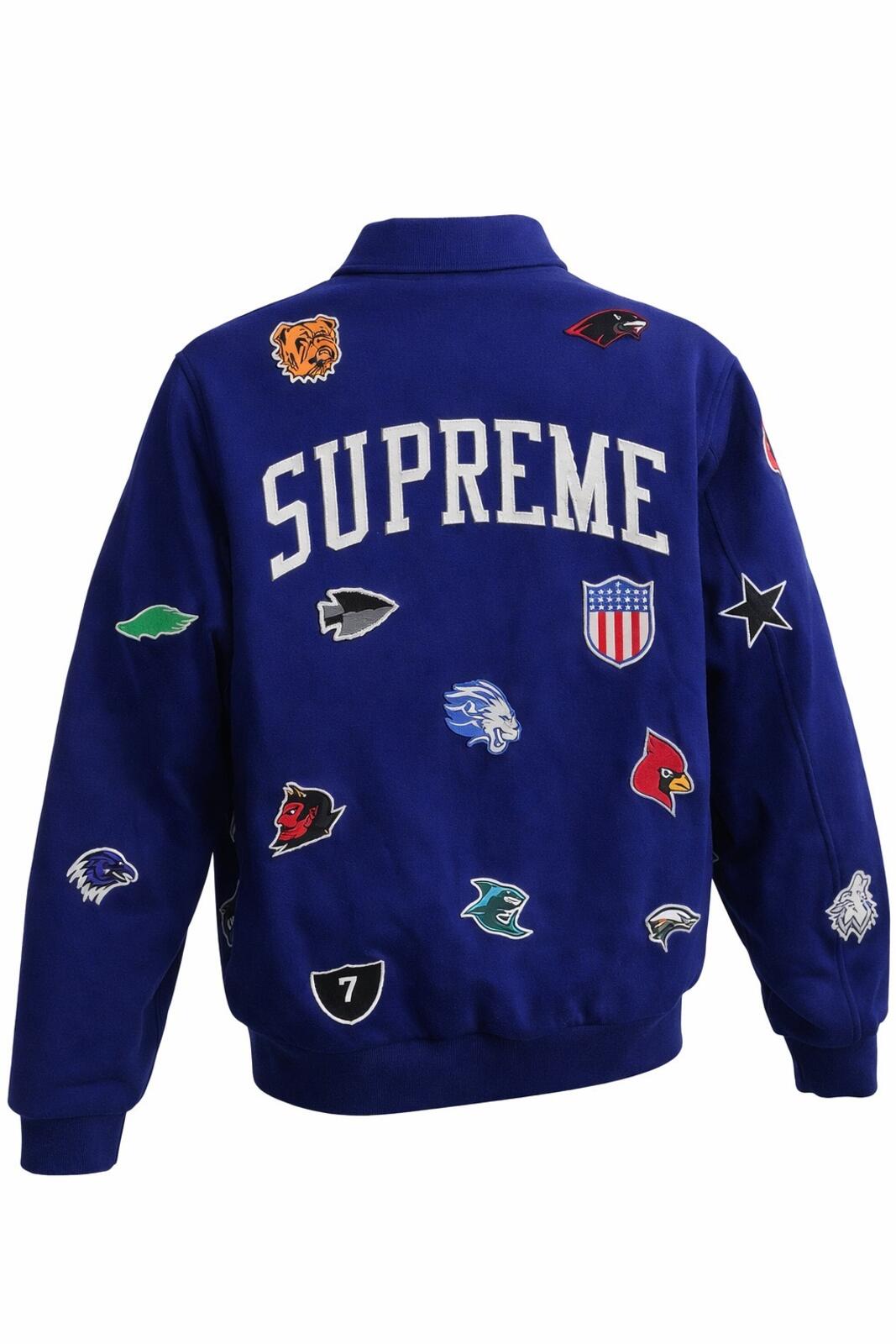FW14 Supreme Franchise Wool Varsity Jacket Blue Size M