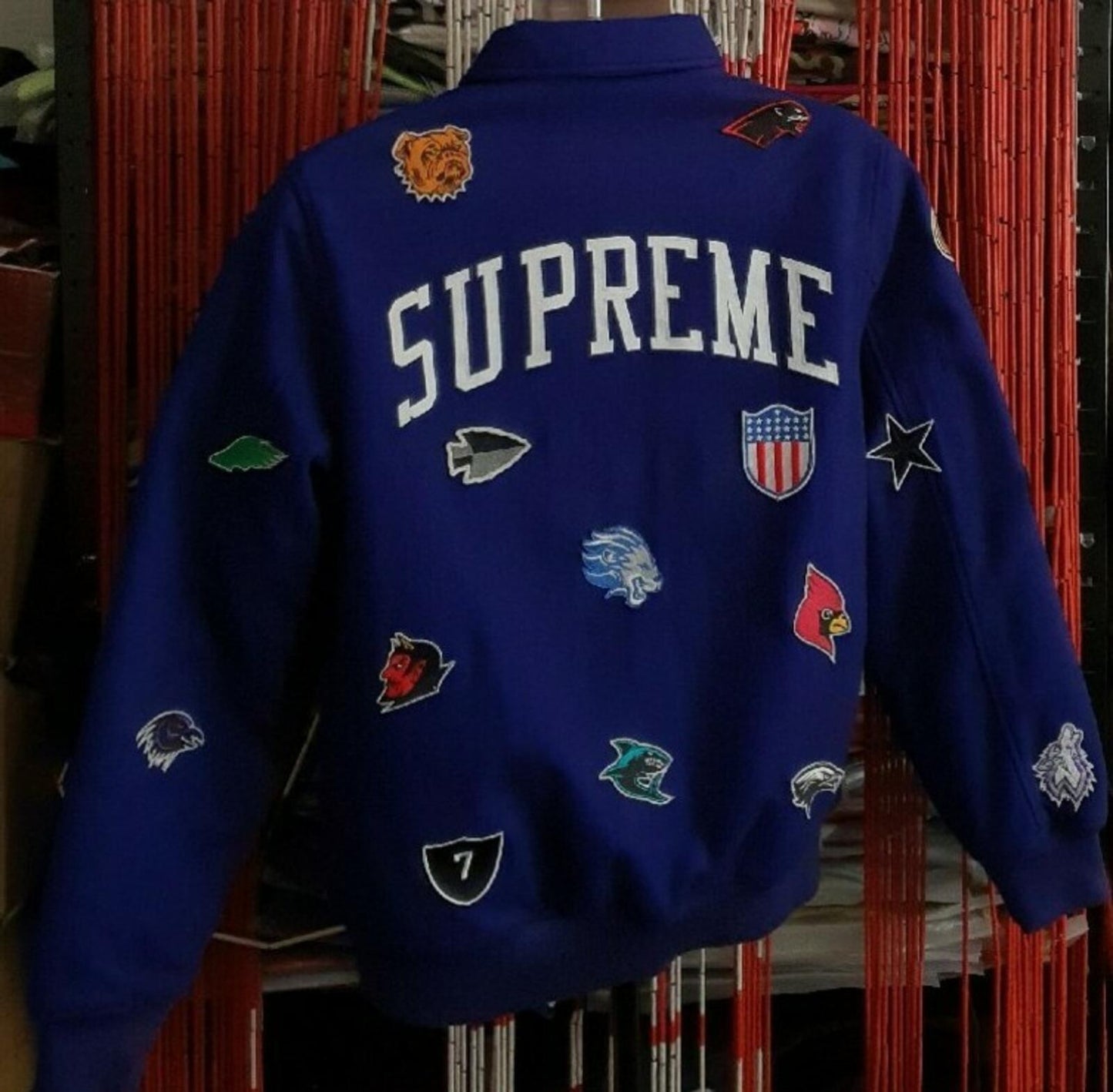FW14 Supreme Franchise Wool Varsity Jacket Blue Size M